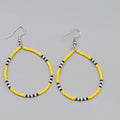 Hoop Pierced Earrings Yellow Black White Seed Bead Dangle 1.75"