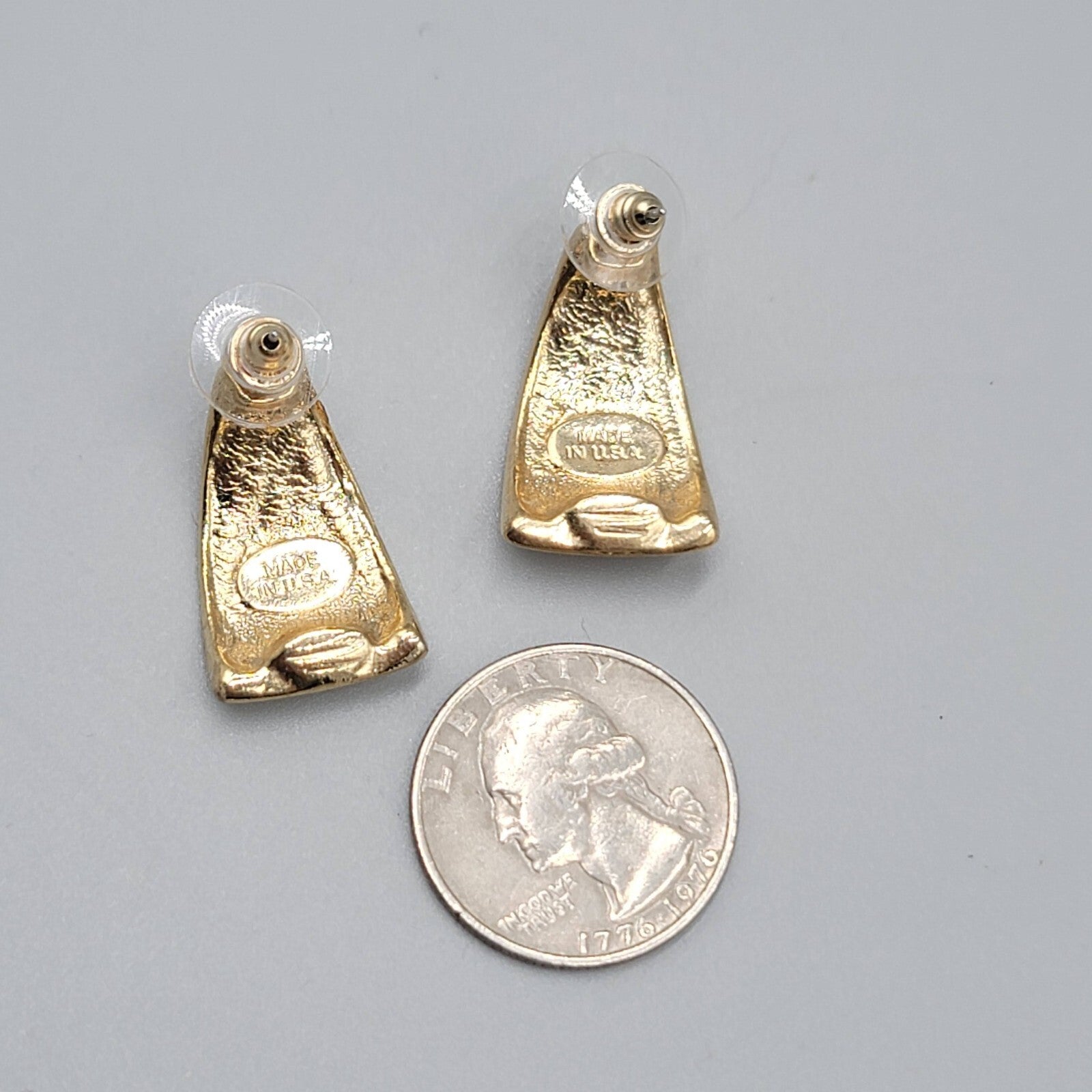 Vintage Pierced Earrings White Red Green Enamel Gold tone Drop 1"