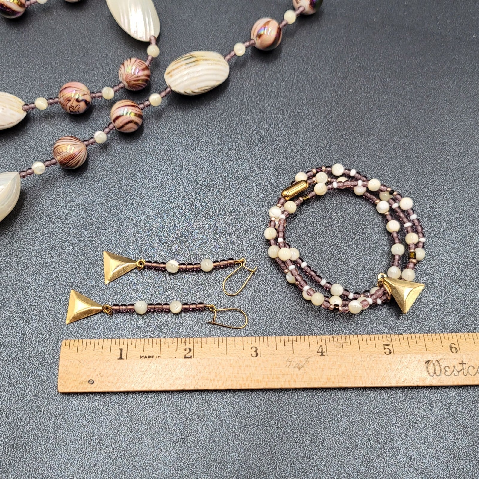 Real Shell Beaded Necklace Bracelet Earrings Set Glass Beads Jewelry Set