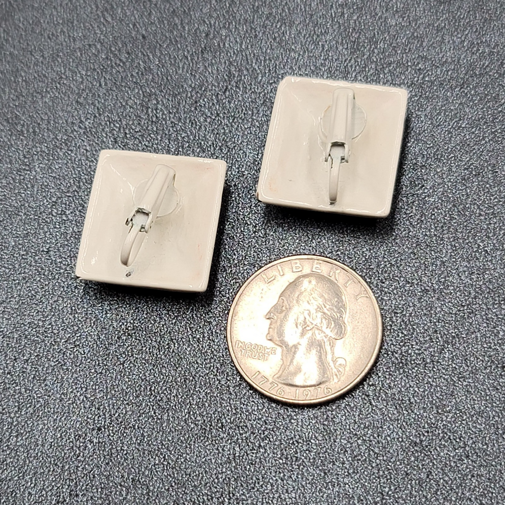 Vintage Clip on Earrings Green Yellow White Enamel Squares 7/8"