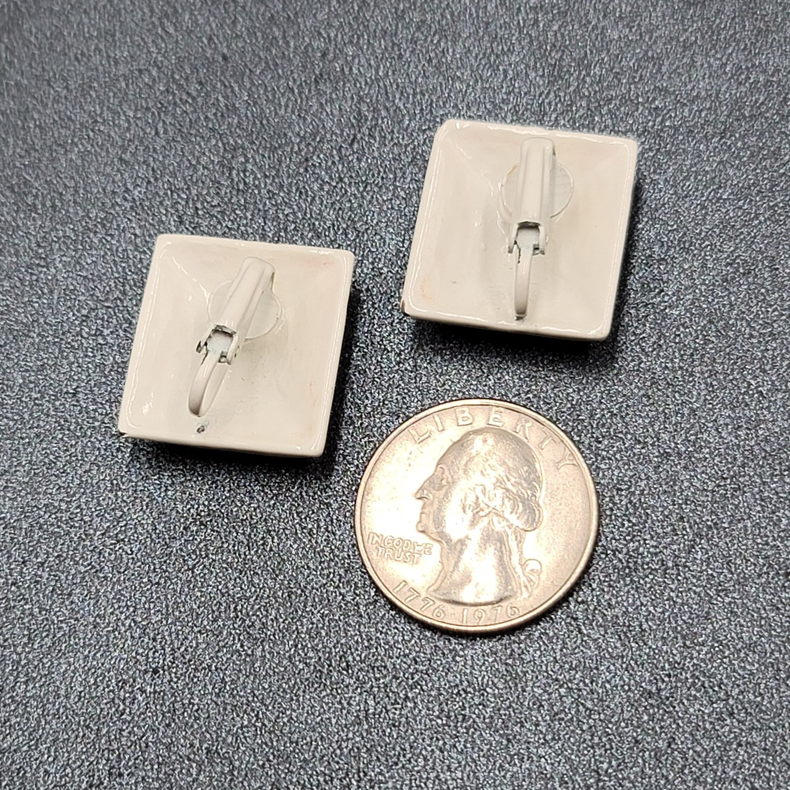 Vintage Clip on Earrings Green Yellow White Enamel Squares 7/8"