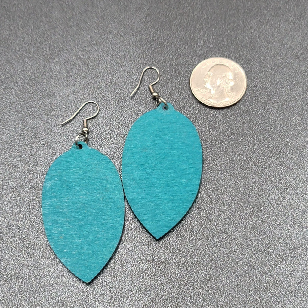 Pierced Earrings Silver tone Resin on Wood Ocean Beach Scene Large Dangle 2.5"