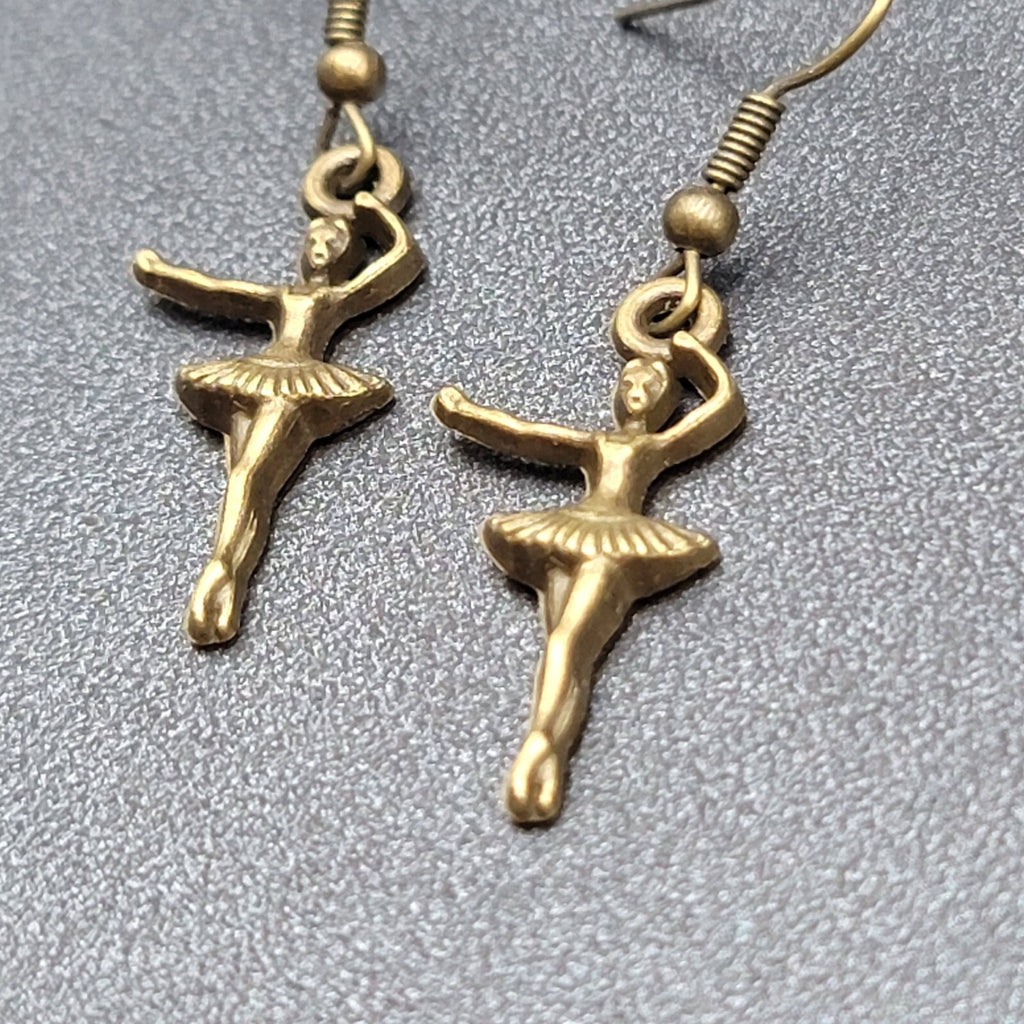 New Ballerina Pierced Earrings Bronze tone Dangle 1"