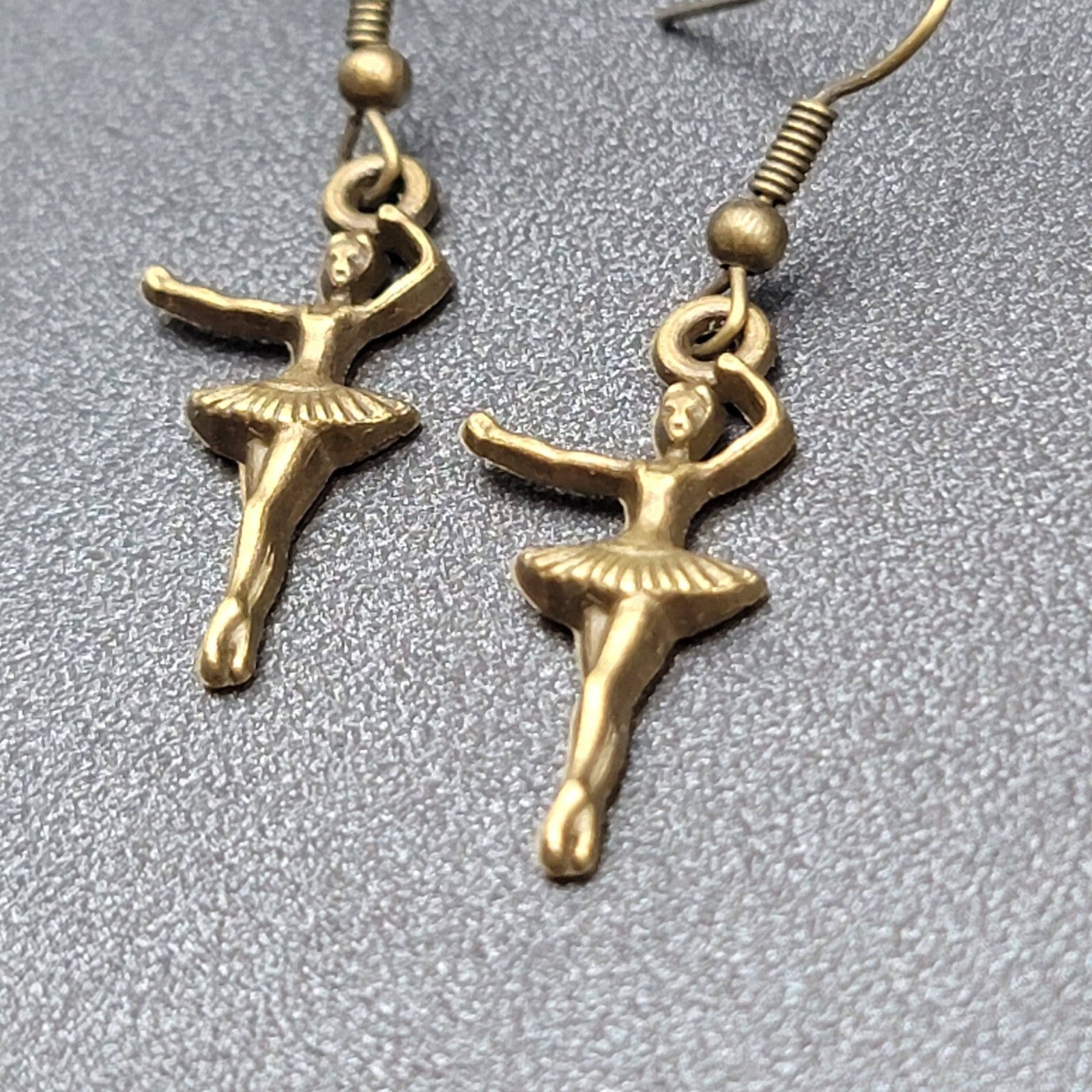 New Ballerina Pierced Earrings Bronze tone Dangle 1"