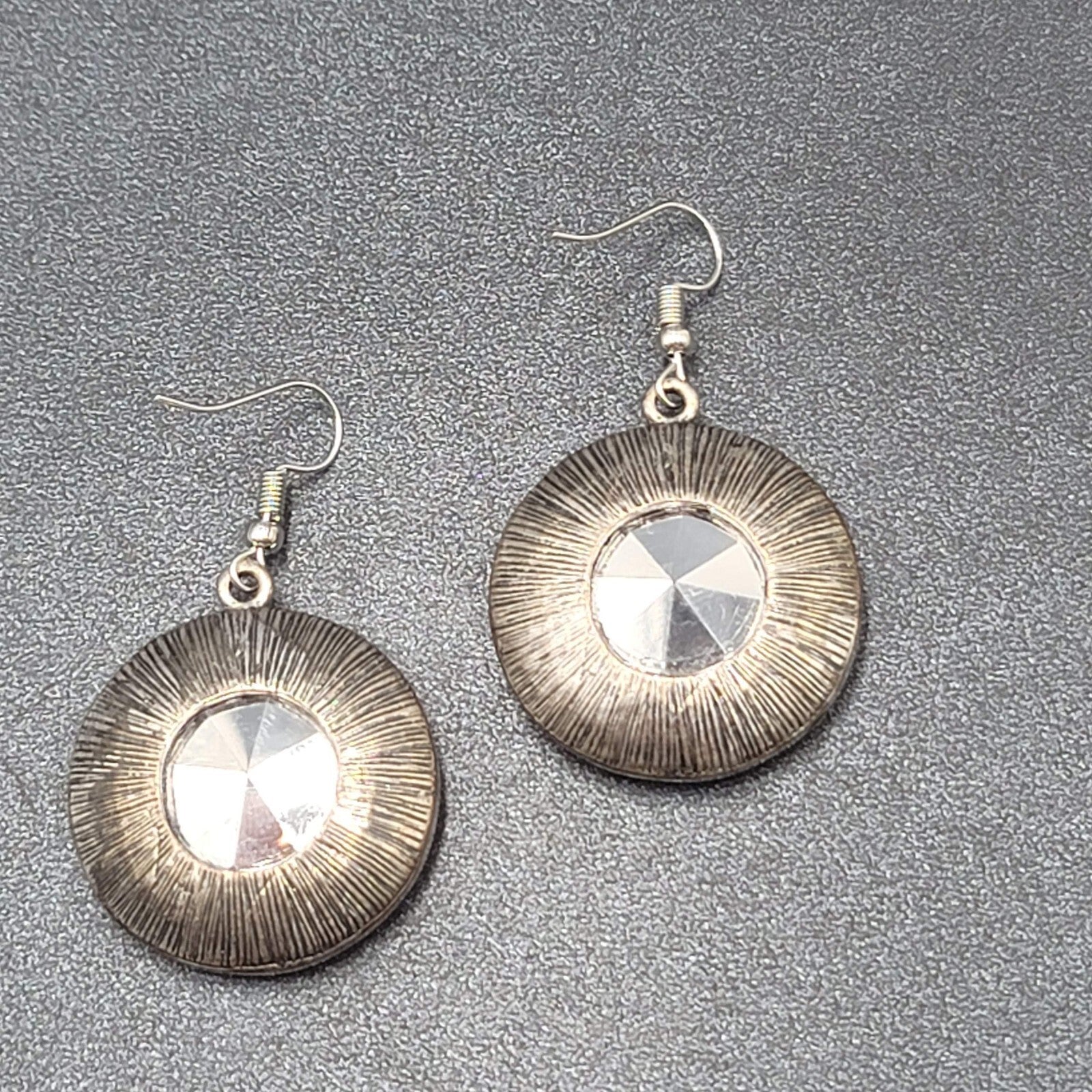 Pierced Earrings Silver tone Faceted Glass Extra Sparkly Dangle 1.25"