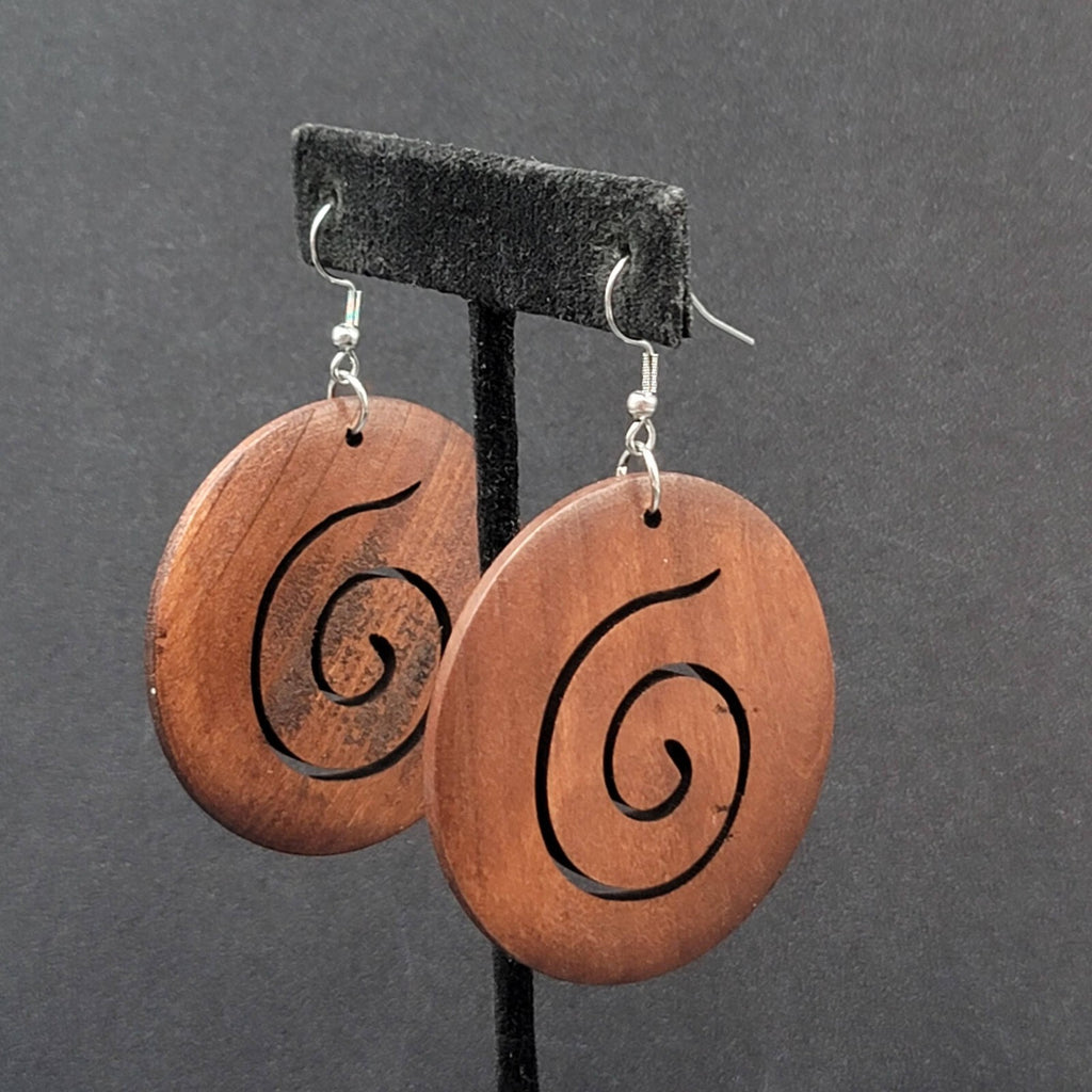 New Boho Pierced Earrings Large Solid Wood Spiral Dangle Statement 2"