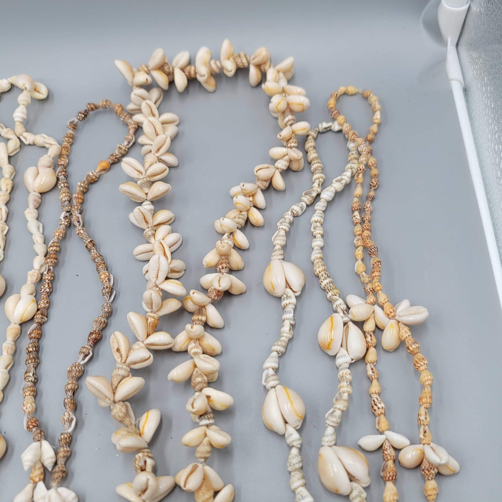 Vintage Lot Hawaiian Shell Bead Lei Necklaces Cluster White Cream Mixed Lot of 9