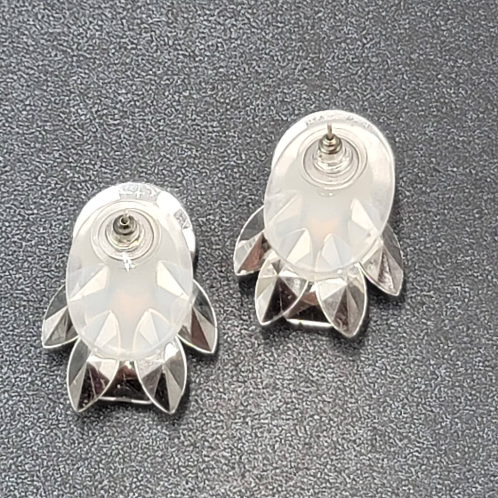 Pierced Earrings Silver tone Large Statement Acrylic Sparkle 1 3/8"