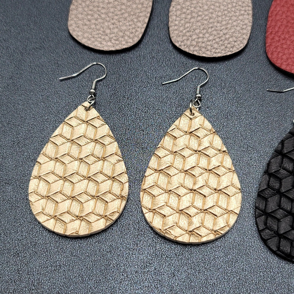 Lot of 7 Pierced Earrings Faux Leather Multicolor Teardrop Dangle