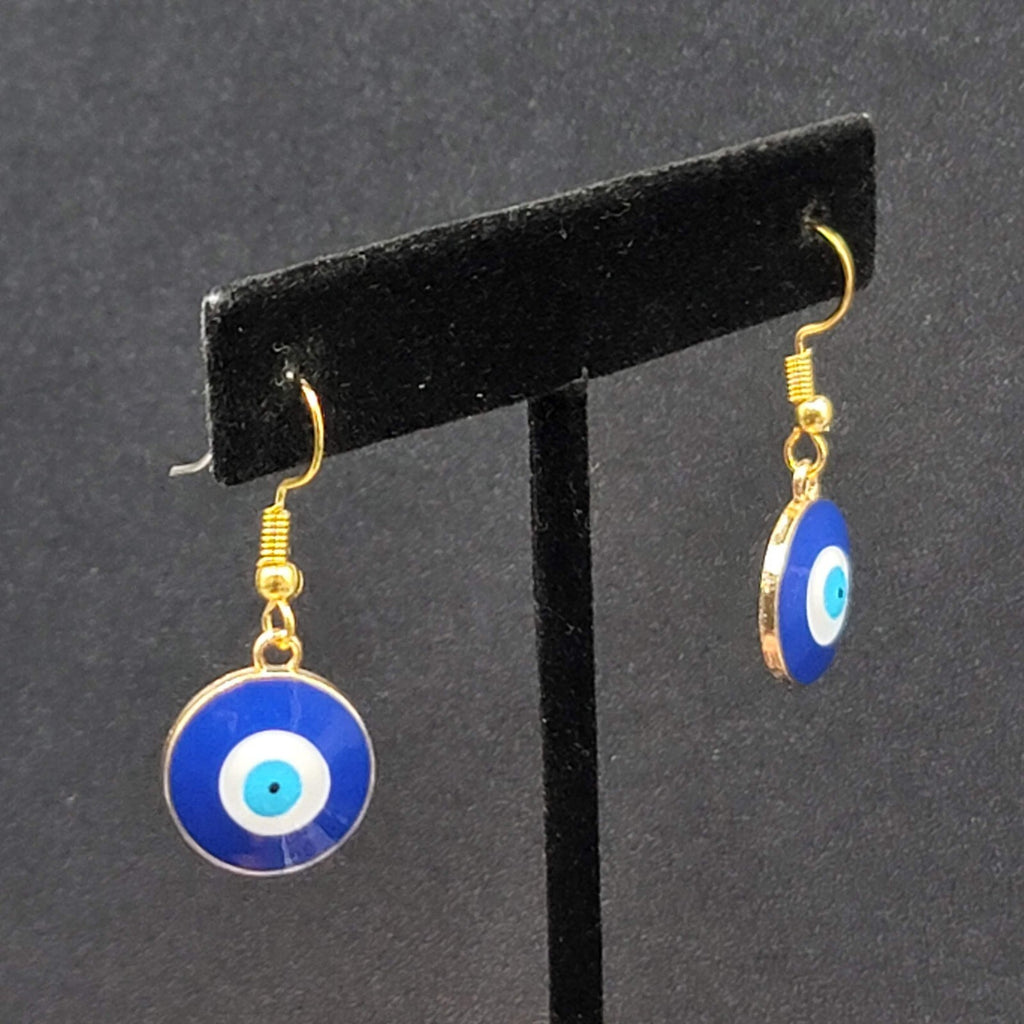 Pierced Earrings Gold tone Round Enamel Evil Eye Dangle 5/8"