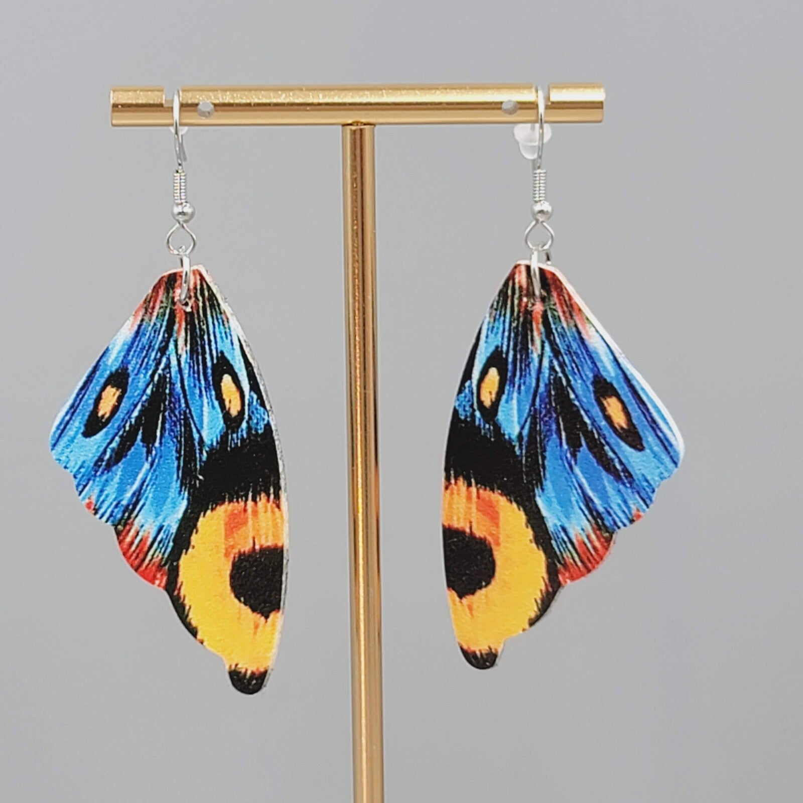 Butterfly Wing Pierced Earrings Blue Orange Statement Dangle 2.25"