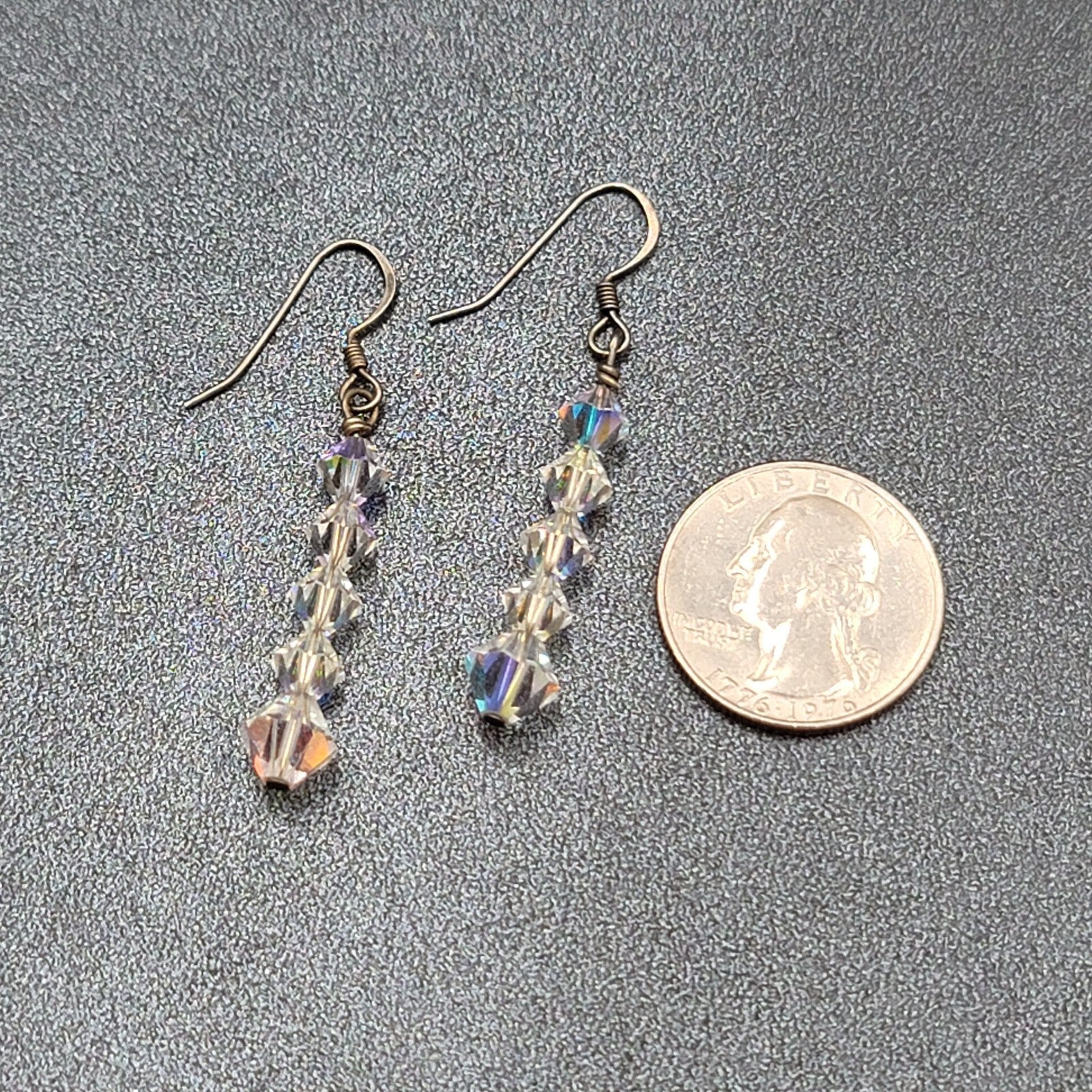 Pierced Earrings Bicone AB Crystal Bead Dangle 1.5"