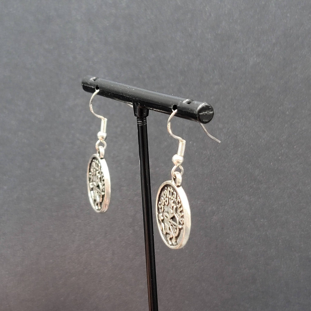 Sagittarius Pierced Earrings Silver tone Round Dangle Optimistic 3/4"