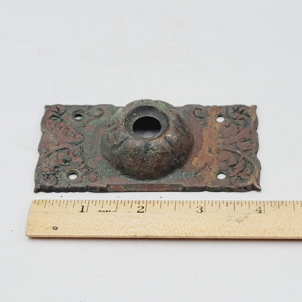 Antique Copper Door Bell Back Plate Ornate  4 in x 2 in