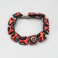 Vintage Artisan Link Bracelet Red Polymer Geometric Squares Silver Tone 7"