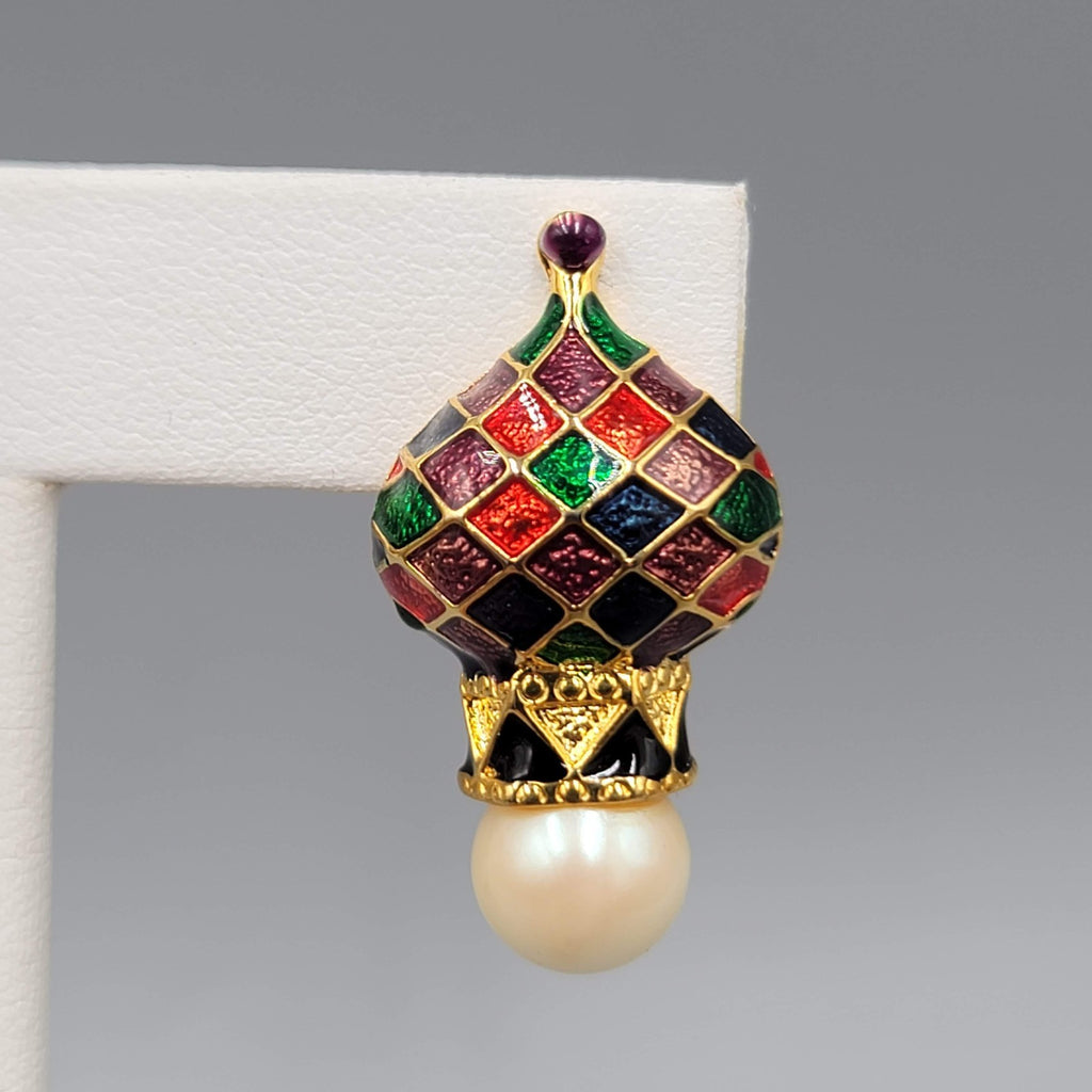Joan Rivers Russian Cathedral Clip on Earrings Gold Plated Drop Enamel 1.25 in