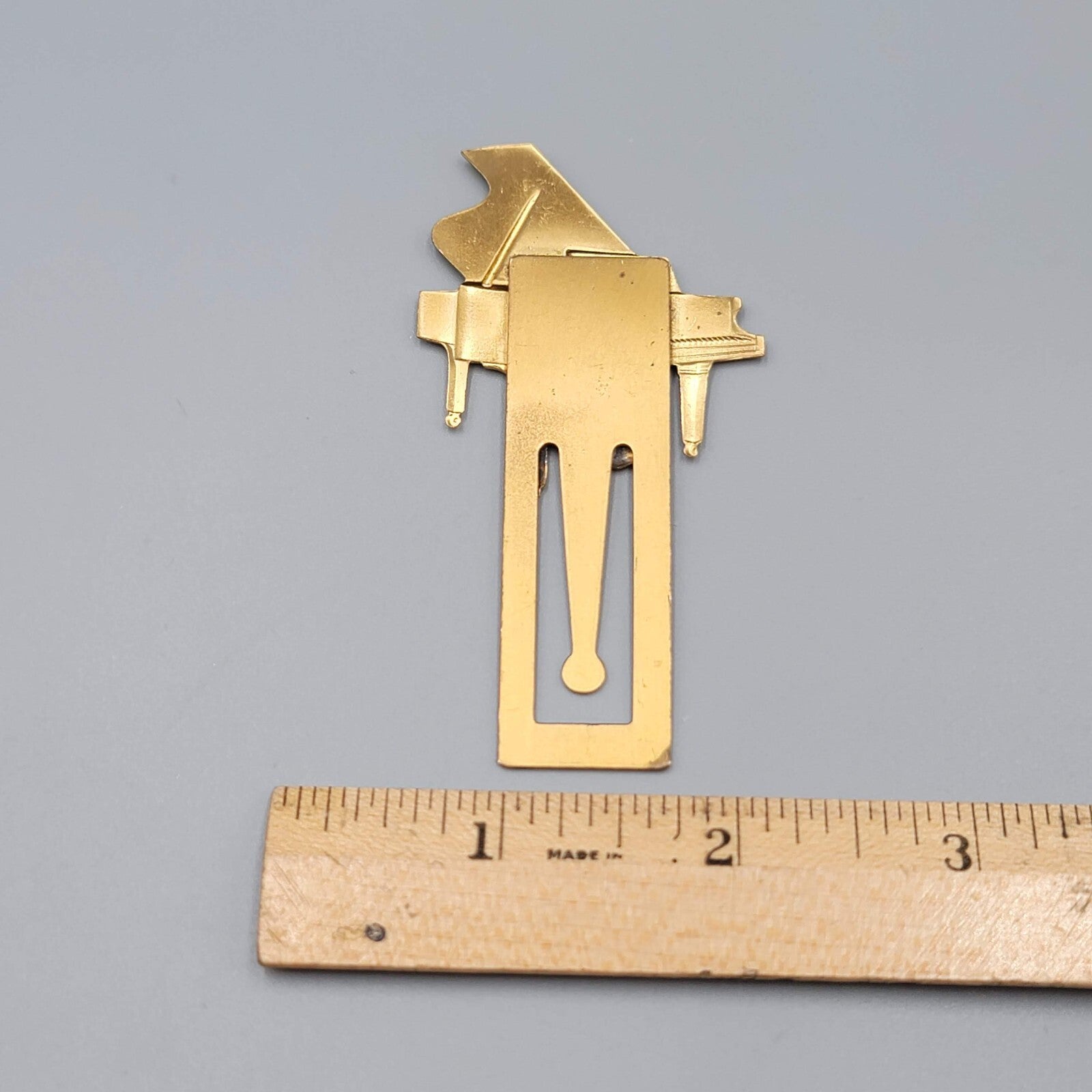 Vintage Grand Piano Bookmark Gold tone Metal 3"