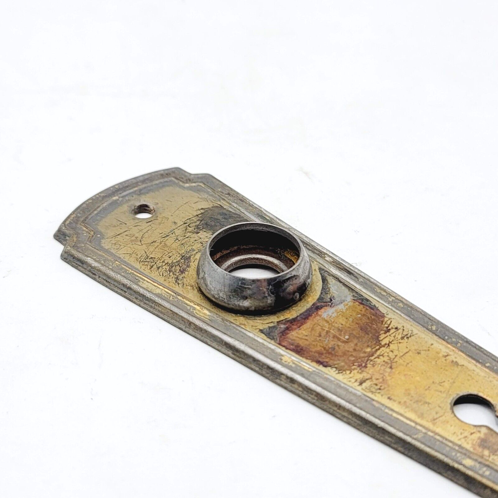 Vintage Steel Doorknob Back Plate Salvage Hardware 6.25" x 1.75" holes 2 3/8"