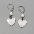 Mother of Pearl Heart Pierced Earrings Silver tone Dangle Leverback 1.25 in