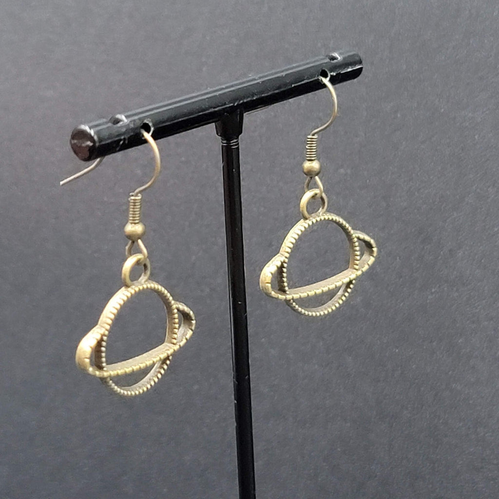 New Saturn Planet Pierced Earrings Bronze tone Dangle 3/4"