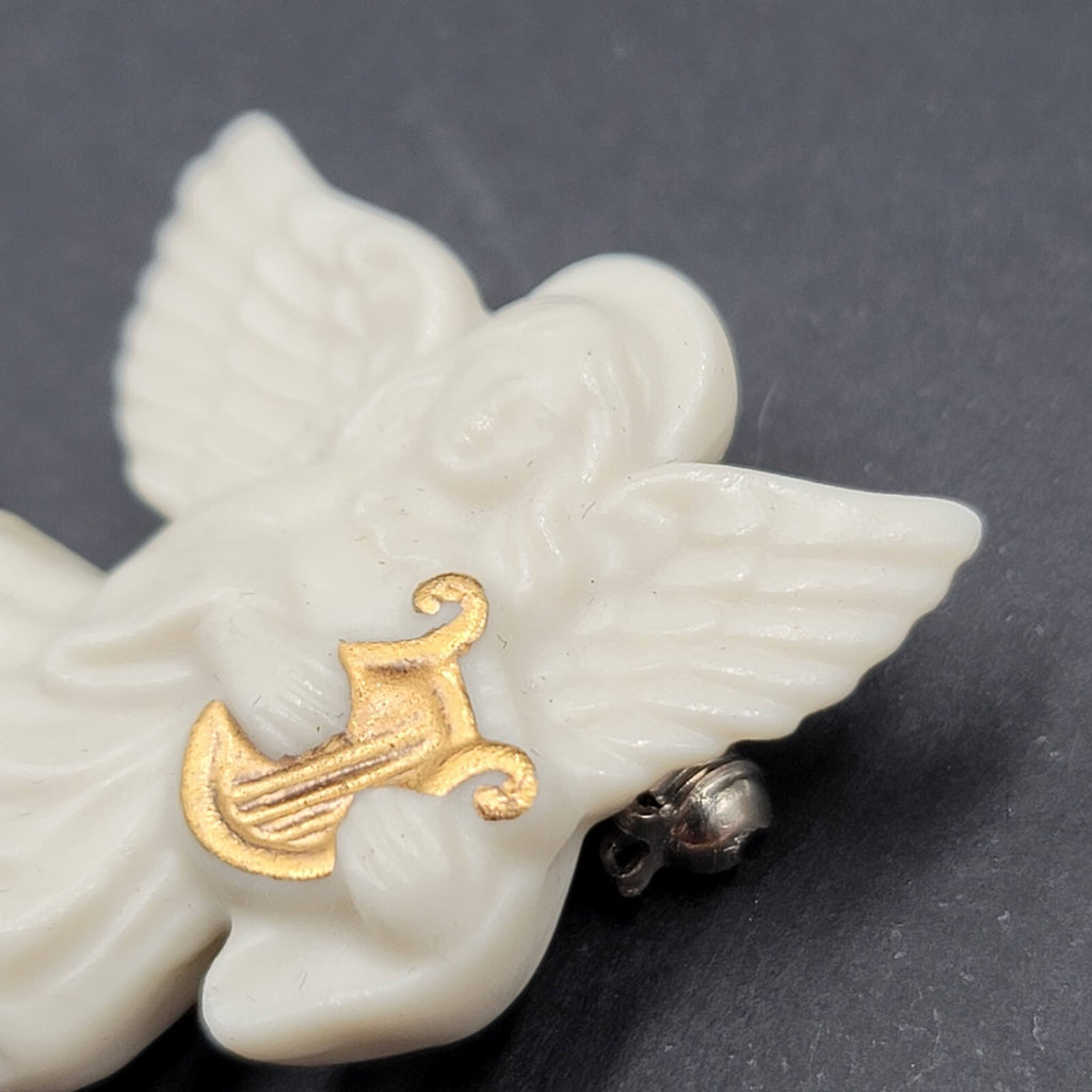 Vintage Lenox Angel Brooch Pin Ceramic Gold Harp Lyre Christmas 2"