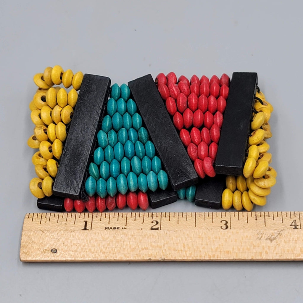Wide Wood Bead Bracelet Teal Yellow Red 2" x 7"