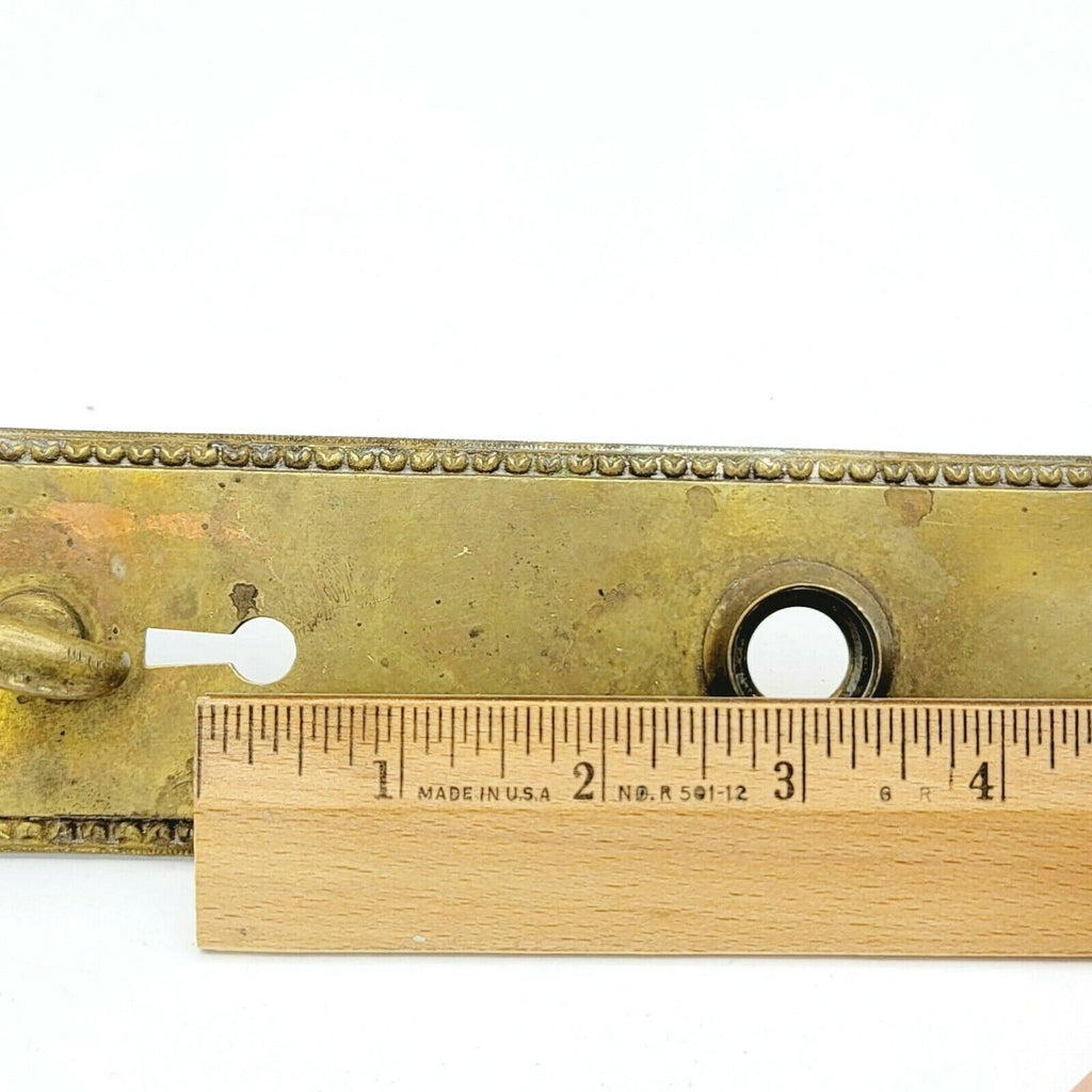 Antique MEDFORD Brass Doorknob Back Plate Thumb Lock 8" x 2 1/4"