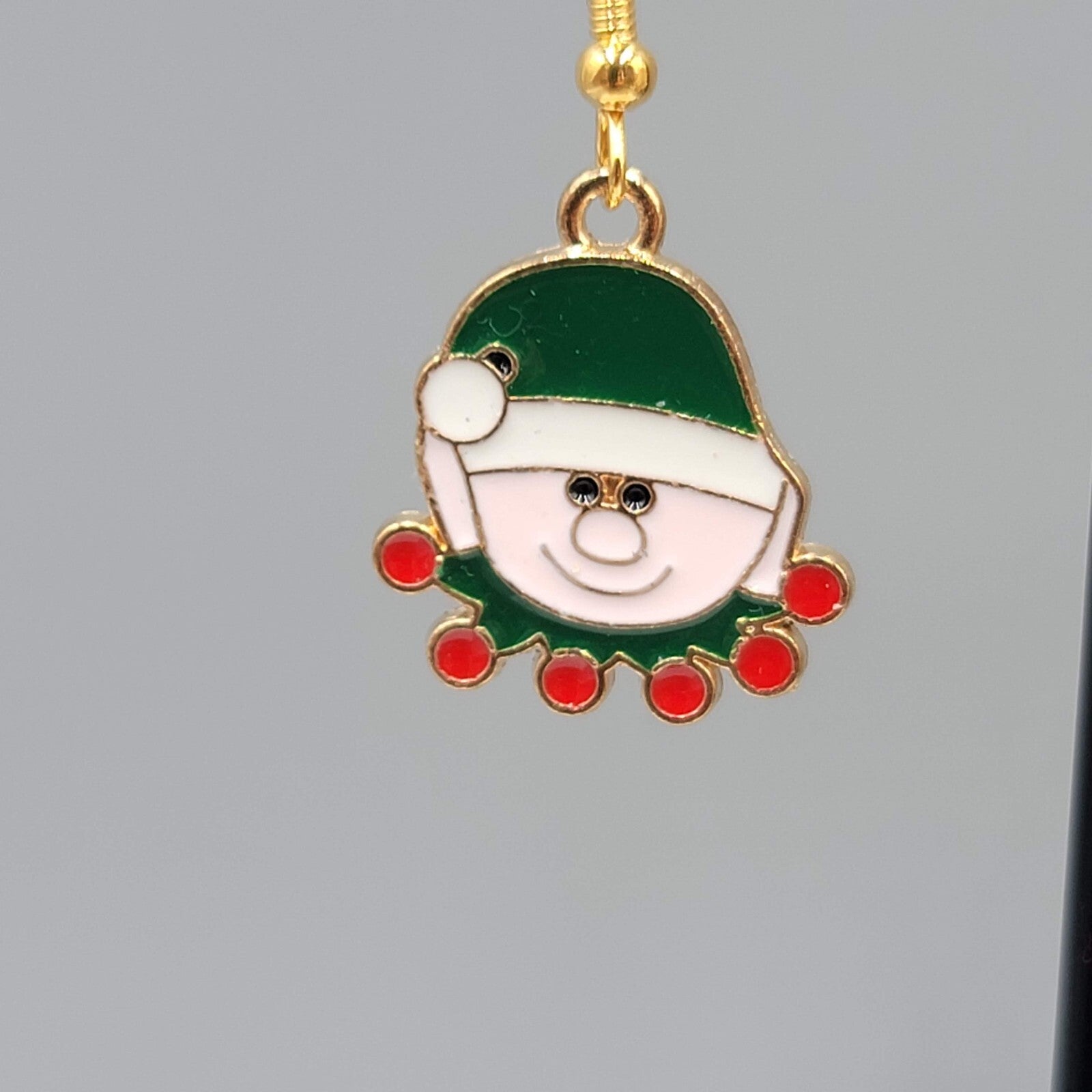 Christmas Elf Pierced Earrings Enamel Gold tone Dangle 3/4" New