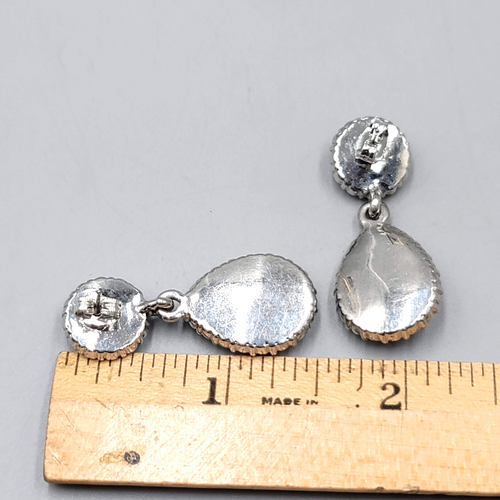 Blue Faceted Crystal Teardrop Pierced Earrings Silver tone Dangle 1.5 in