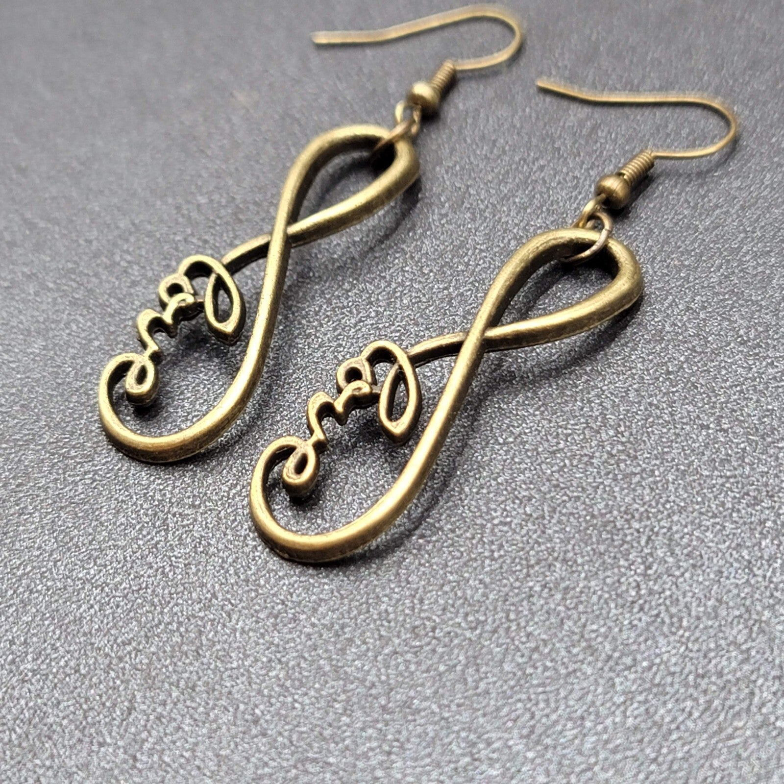 New Infinity Love Pierced Earrings Bronze tone Dangle Open Work 1.5"