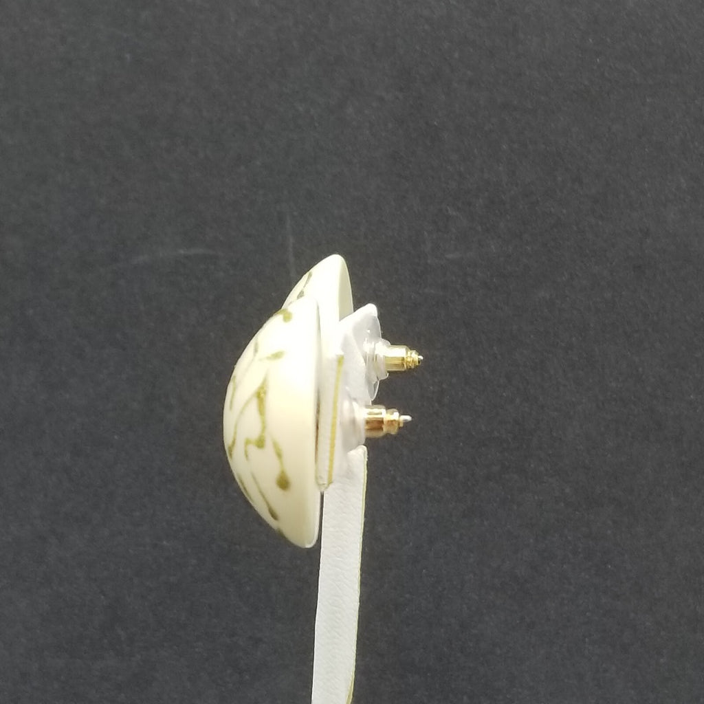 Vintage 1980's Pierced Earrings Blue White and Gold Acrylic Dome Button Stud 1"