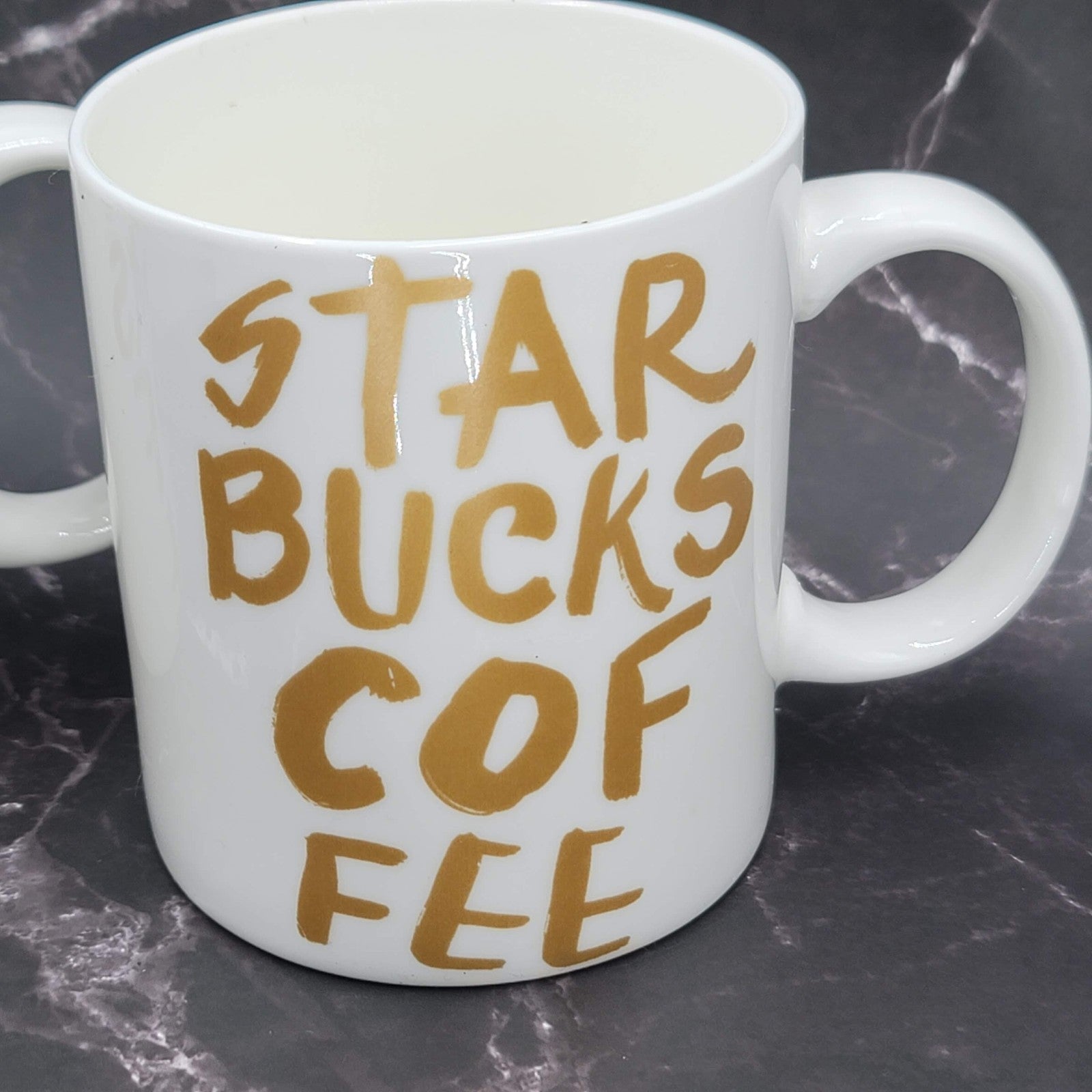 Set of 2 Starbucks Coffee Mug White Gold Lettering 2015