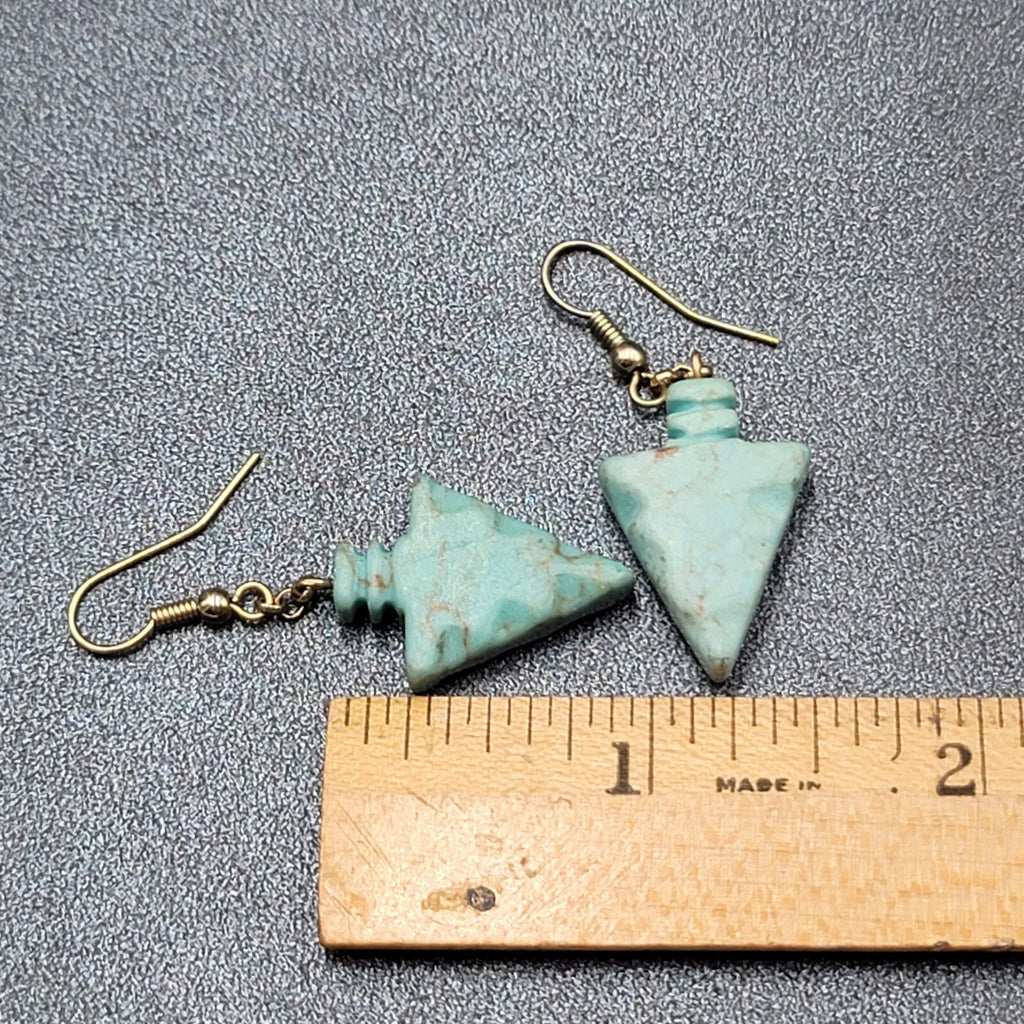 Pierced Earrings Silver tone Blue Stone Arrow Dangle 1"