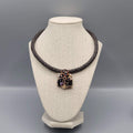 Statement Signed Necklace Rhinestone Pendant Braided Leather Cord 18"-21"