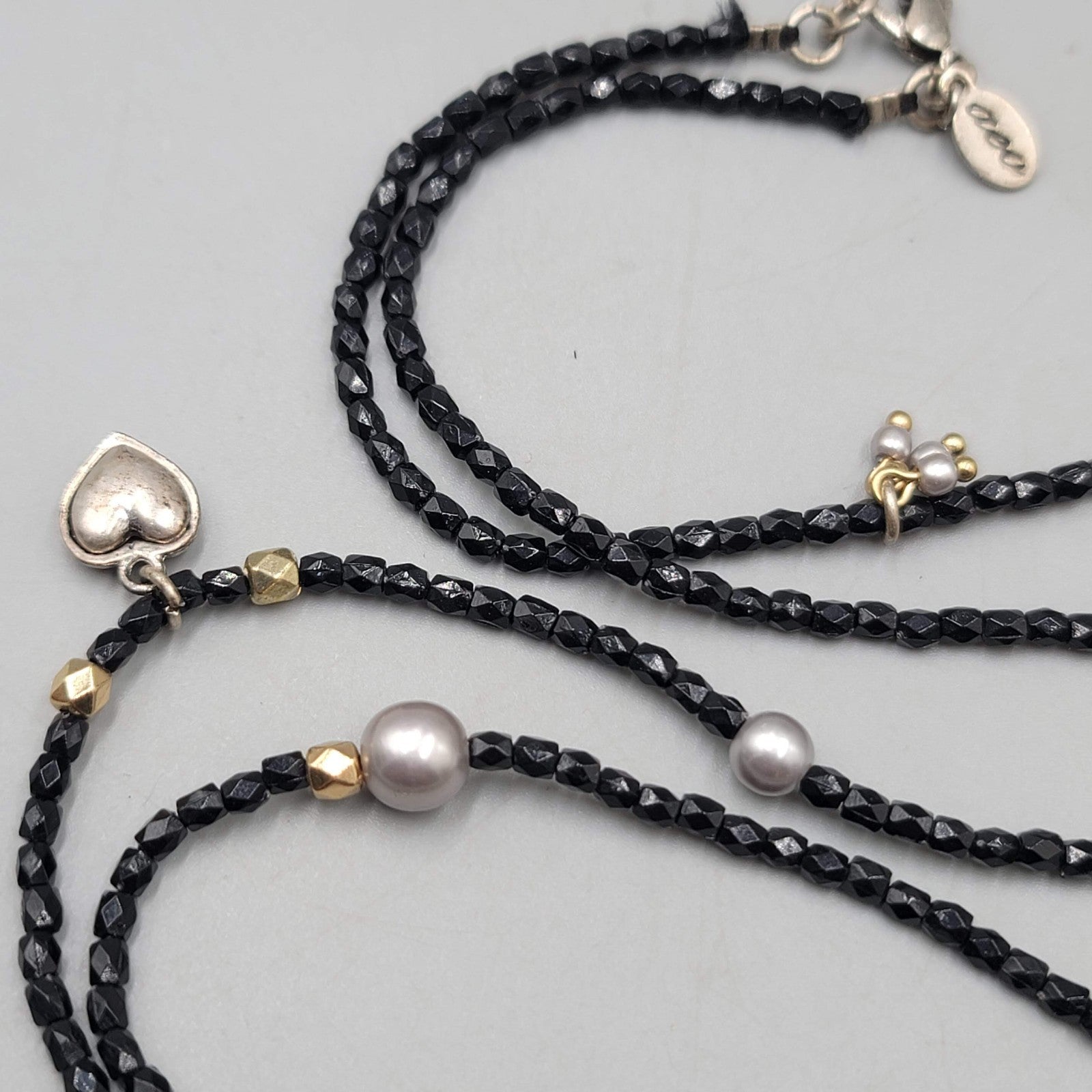 AEO American Eagle Outfitters Necklace Black Seed Bead Gold tone Charms Long 36"