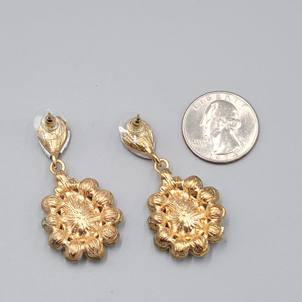 Gray Teardrop Glass Pierced Earrings Gold tone Dangle 2"