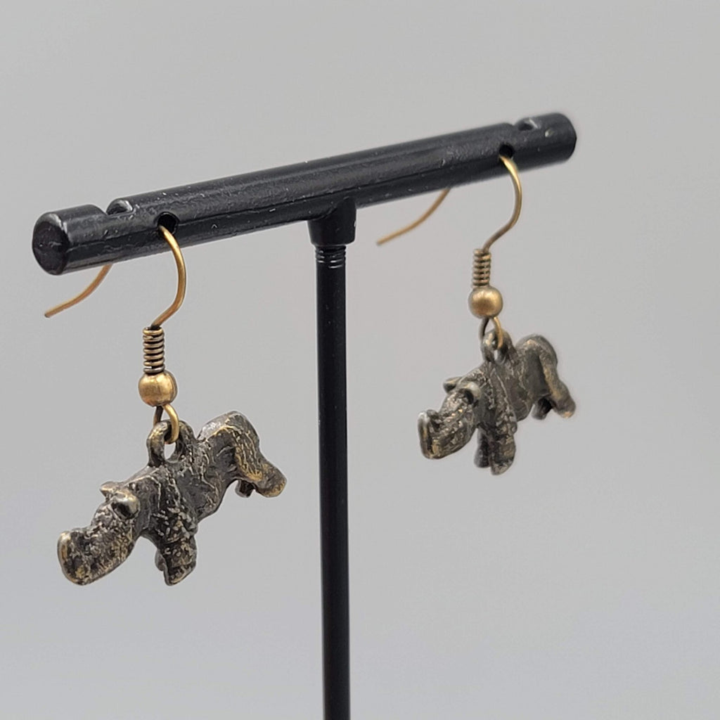 Rhinoceros Pierced Earrings Bronze tone Dangle 1/2"