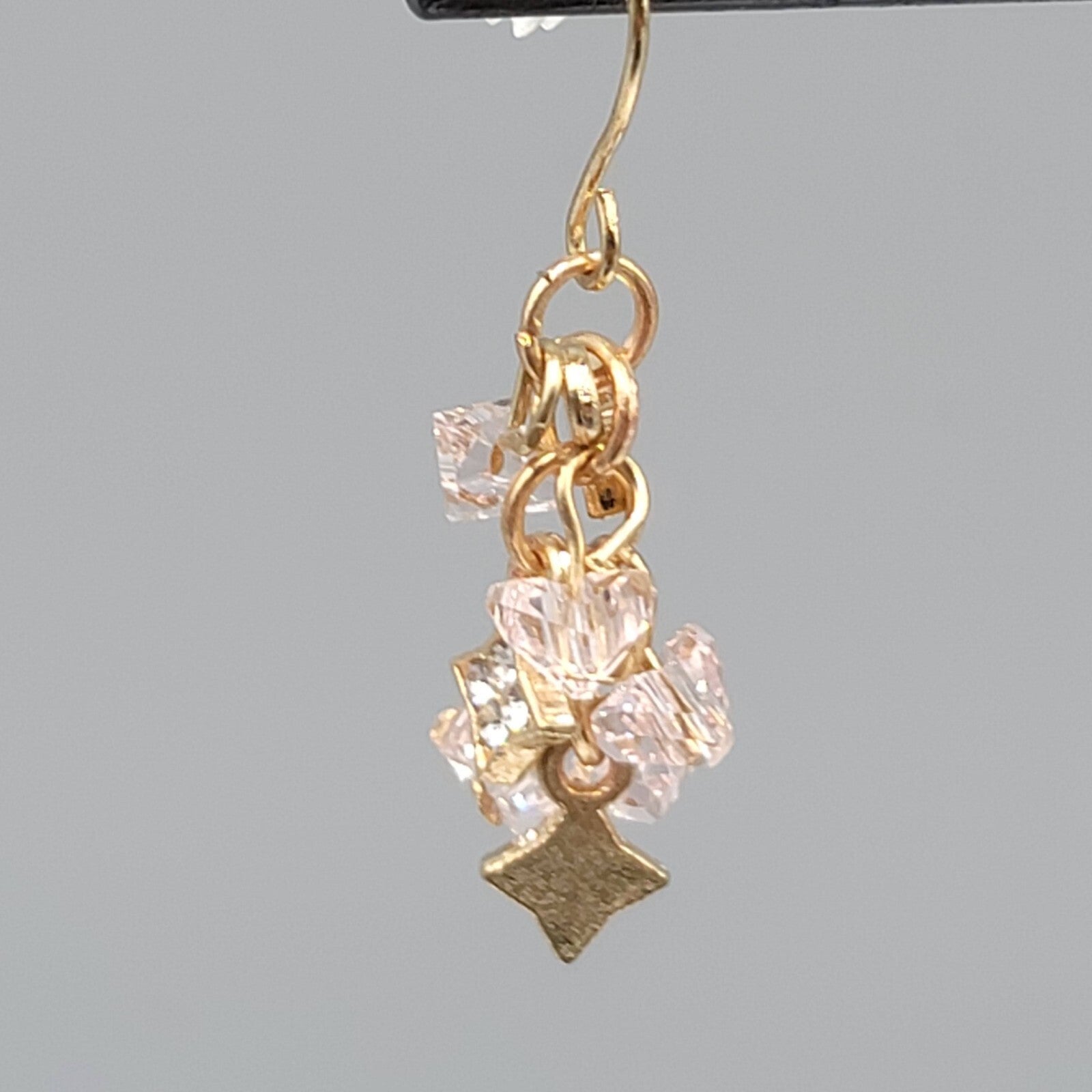 Pierced Earrings Gold tone Pink Crystal Cluster Bead Dangle 1"