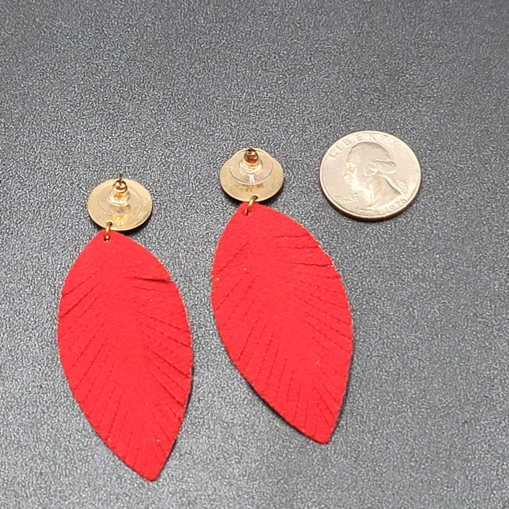 Pierced Earrings Gold tone Large Statement Red Fringe Dangle 2 7/8"