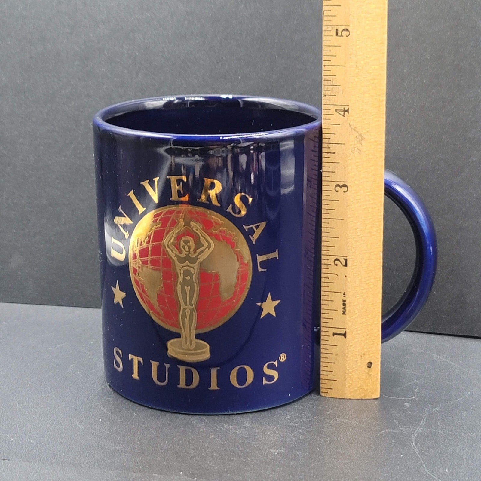Universal Studios Coffee Mug Cup Navy Red Gold Golden Globe
