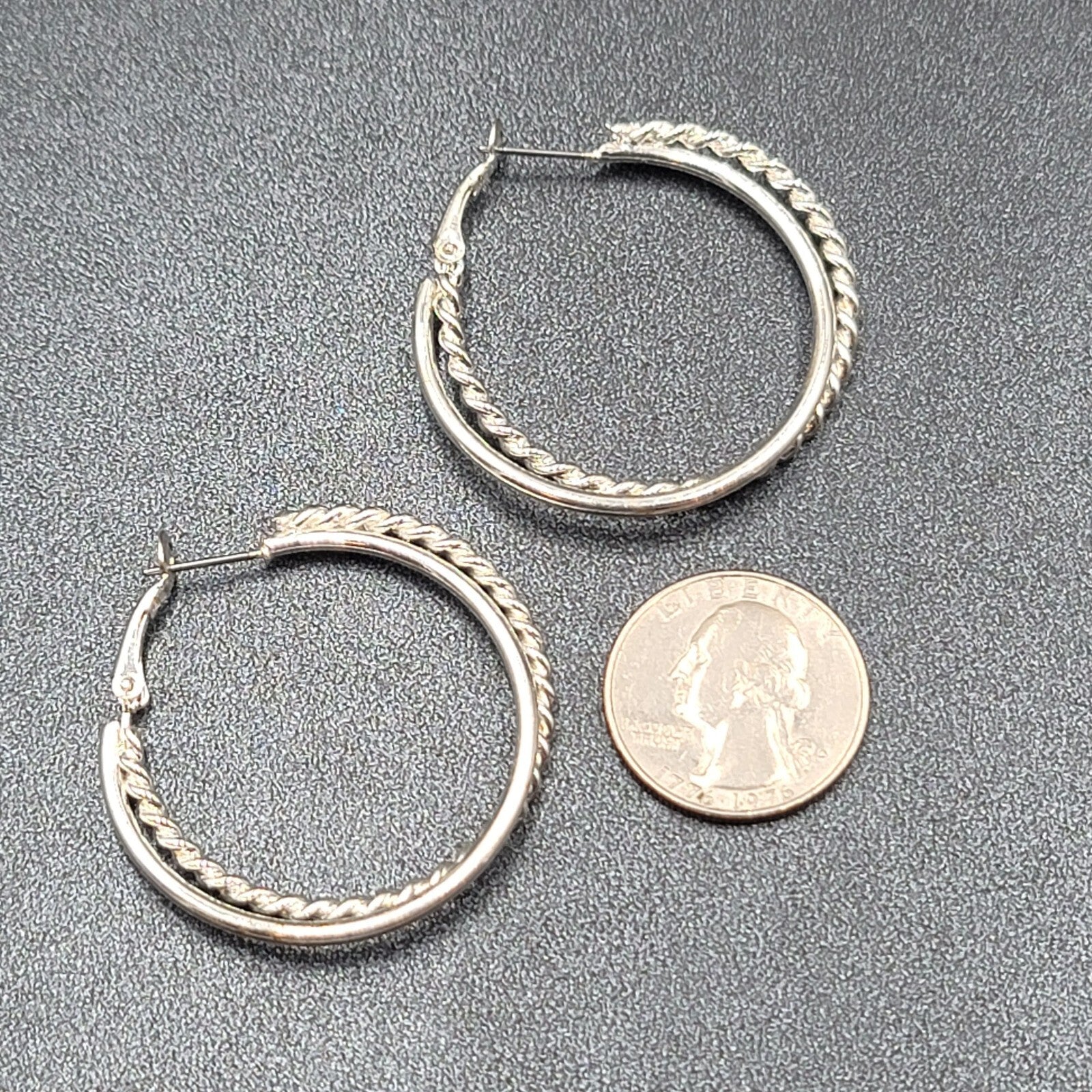 Pierced Earrings Silver tone Double Twist Hoops 1 5/8"