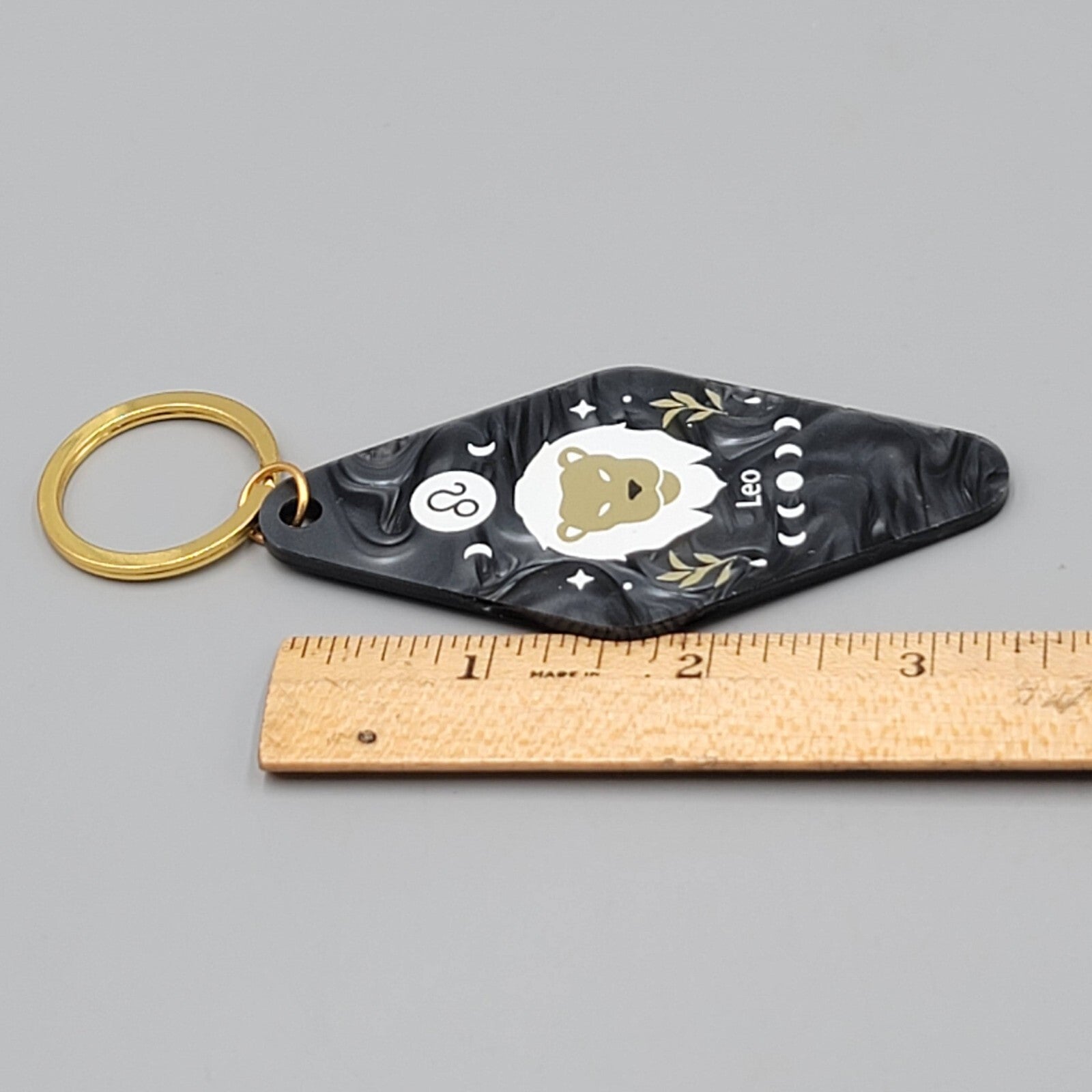 Leo Zodiac Astrology Resin Key Tag Keychain Gold tone