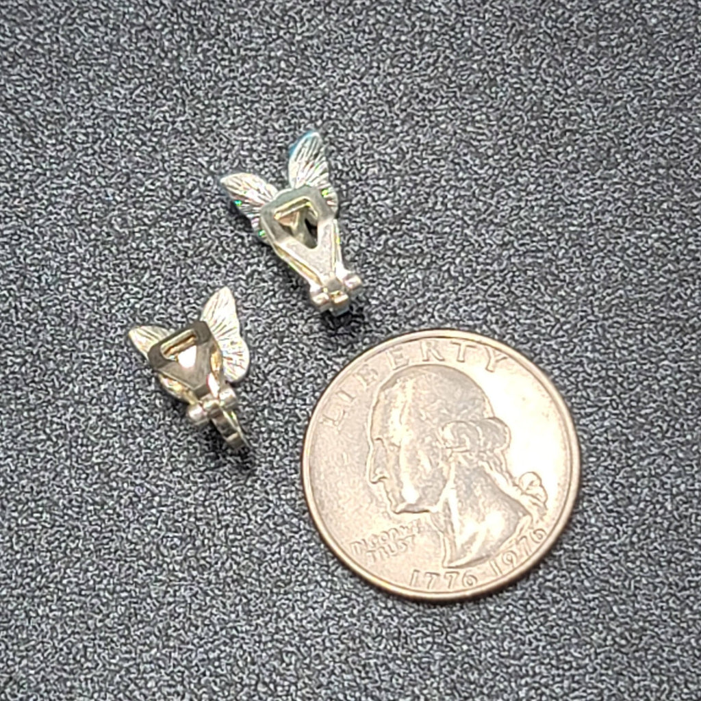 Vintage Clip on Earrings Silver tone Blue Enamel Butterfly Studs 1/4"