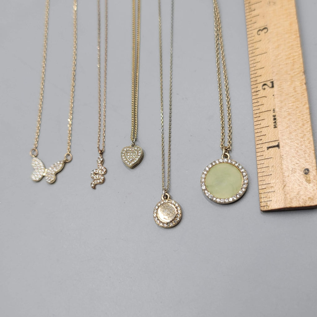 Necklace Lot of 4 Gold tone Petite Pendants Heart Snake Crystal