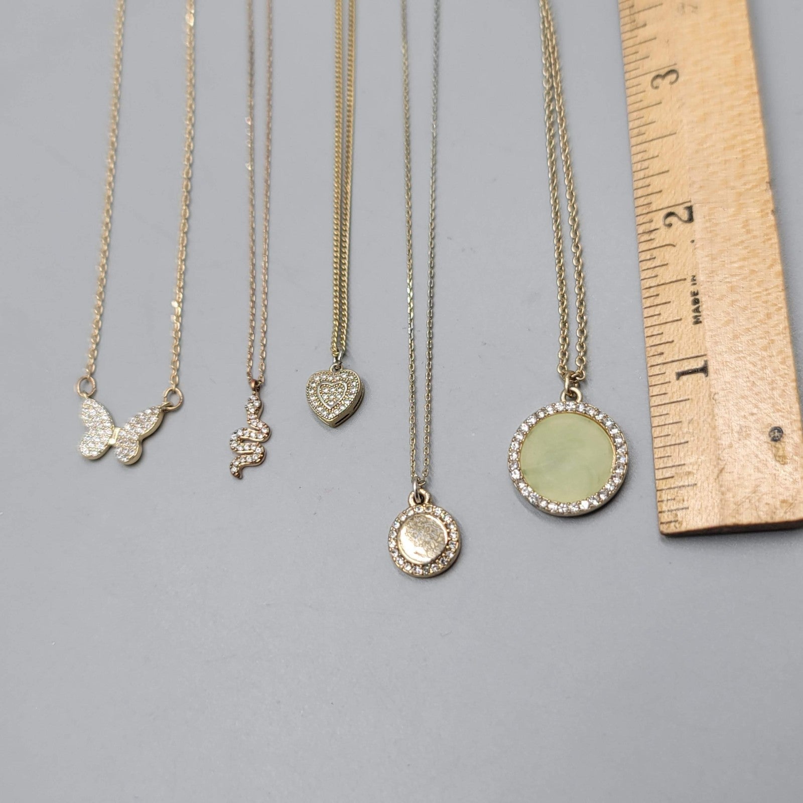 Necklace Lot of 4 Gold tone Petite Pendants Heart Snake Crystal