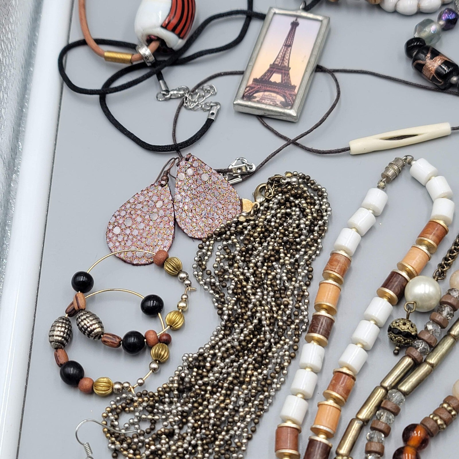Jewelry Lot Necklace Bracelet Earrings Wood Boho Stone Bead 40 pcs