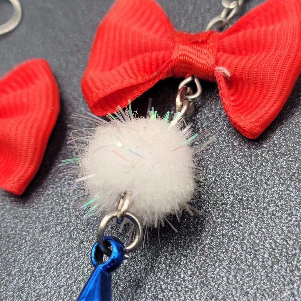 Patriotic Pierced Earrings Red Ribbon Bow Pom Pom Blue Star 2.75"
