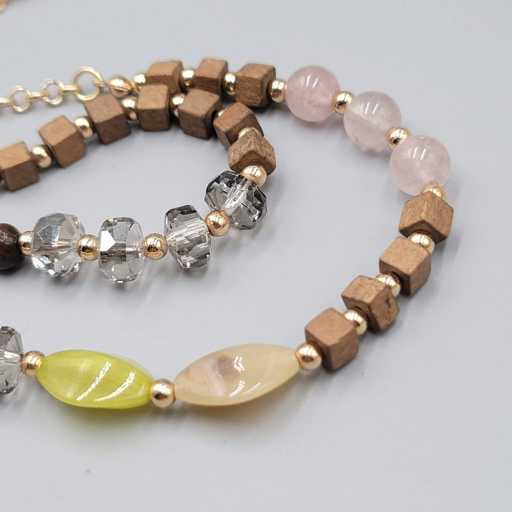 Long Stone Glass Bead Necklace Gold tone Multicolor 34-37"