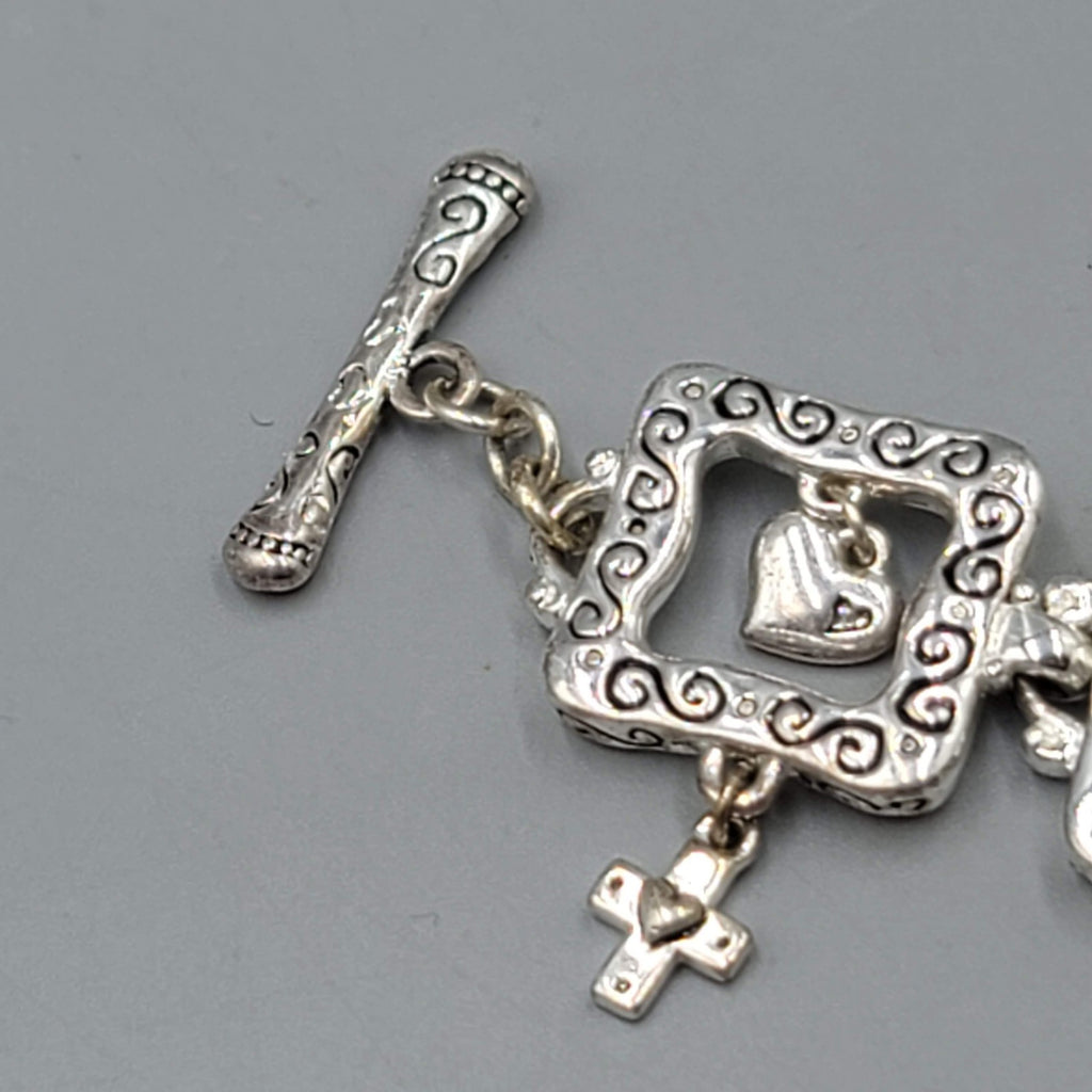 Love Joy Peace Panel Bracelet Silver tone Patience Kind Goodness 7 in