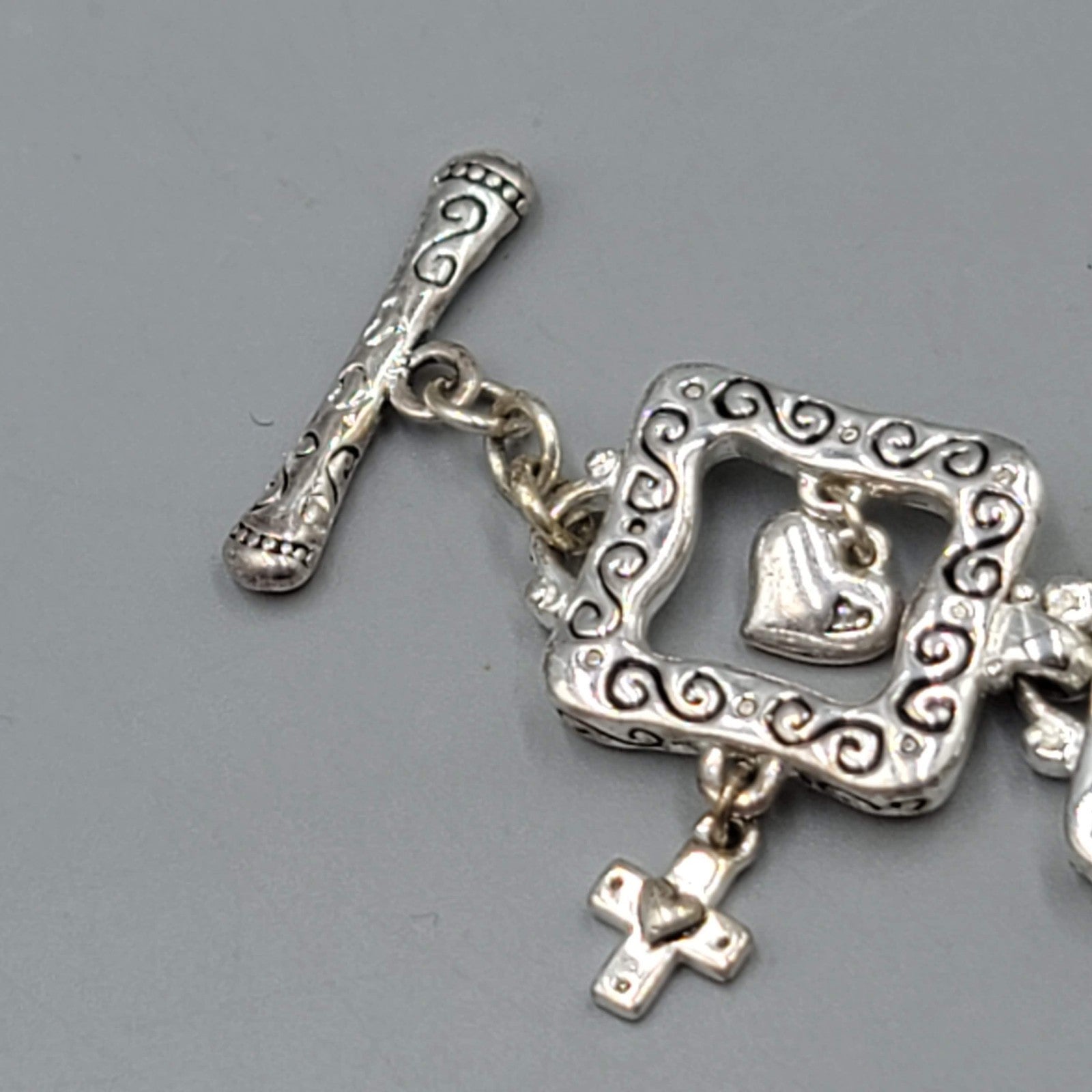 Love Joy Peace Panel Bracelet Silver tone Patience Kind Goodness 7 in